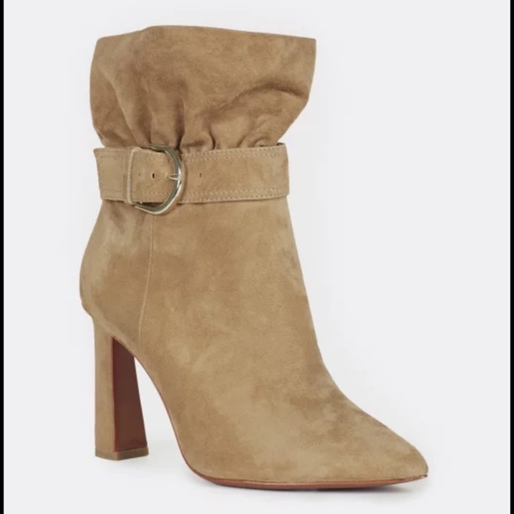 Joie Alby Tan Buckled Suede Booties 